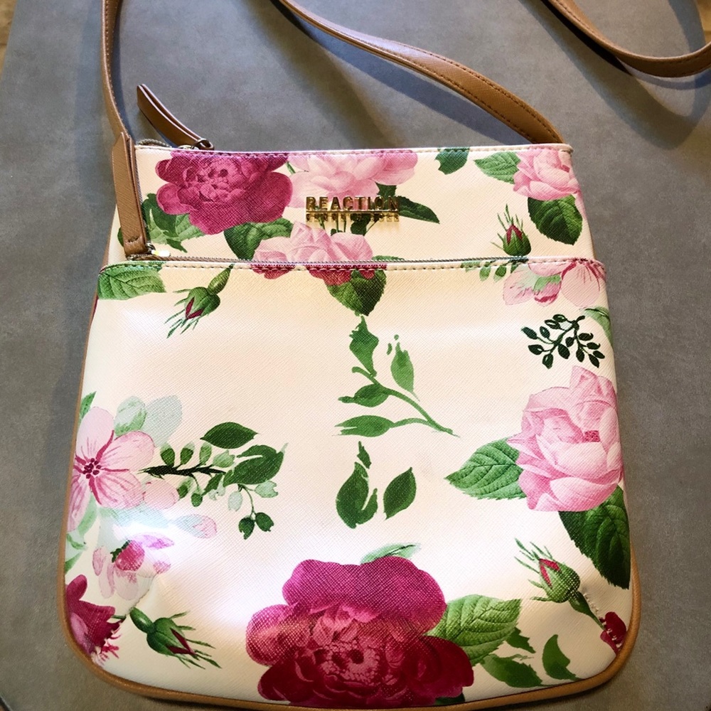 Rose Pattern & Tan Crossbody Bag
